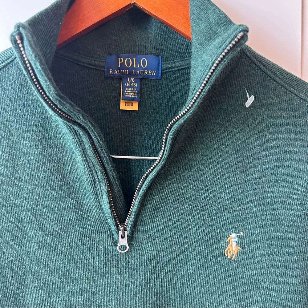 💚 Polo Ralph Lauren Green Half-Zip‎ Sweater + Olive Jogger Pants Bundle